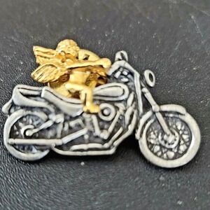 Guardian golden Angel On silvertone Motorcycle Pin